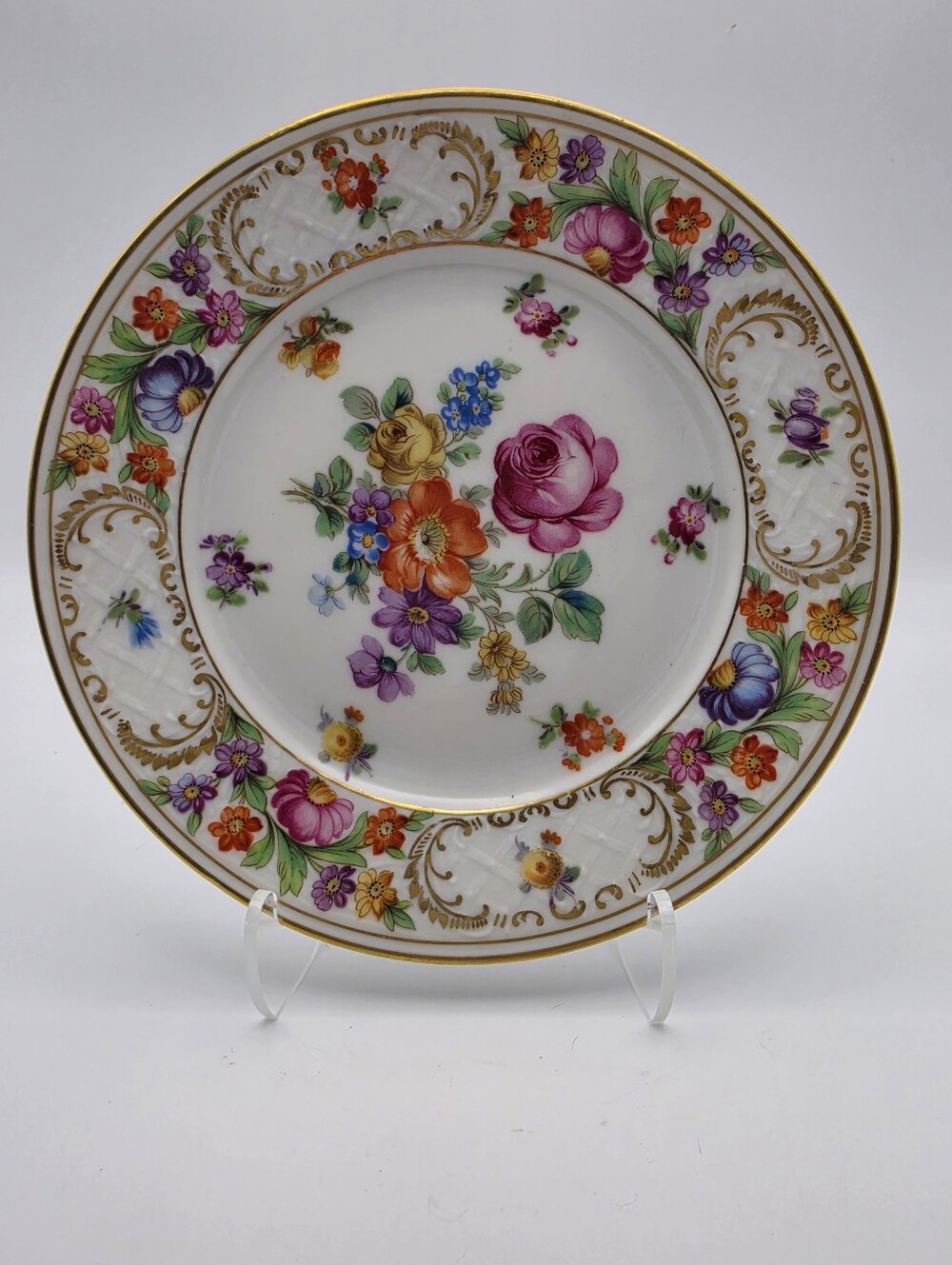 Vintage Schumann Bavaria Dresden Flowers 6.75” Dessert Plate - Antique 1920s